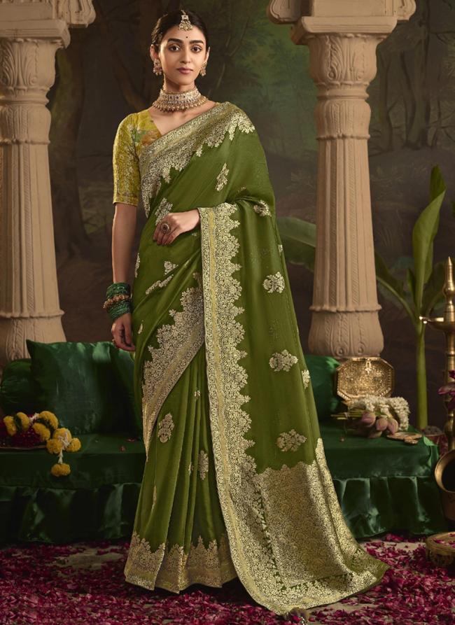 Pure Dola Silk Green Wedding Wear Weaving  Saree